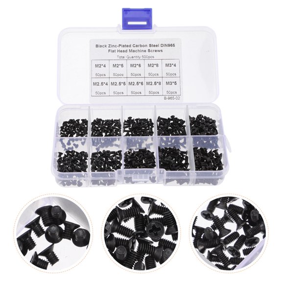 MEIBUTYUP 500Pcs Countersunk Screw Set Flat Head Cap Screws Black Carbon Steel for Tech Enthusiasts Back to School