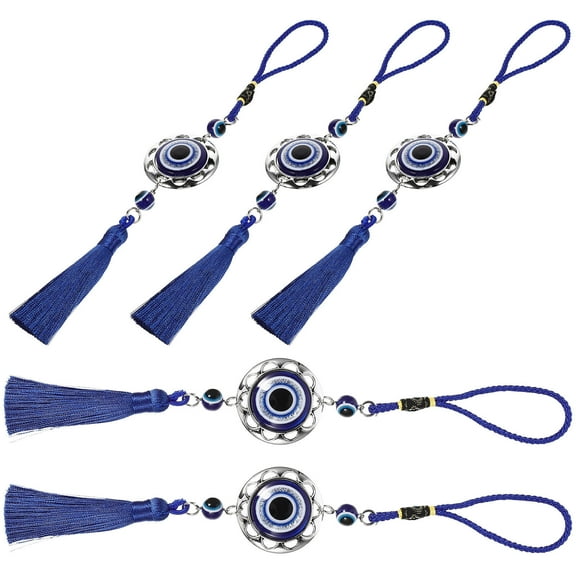 MEIBUTYUP 5-Piece Turkish Evil Eye Hanging Ornaments with Glass Beads for Car Rearview Mirror and Wall Decoration