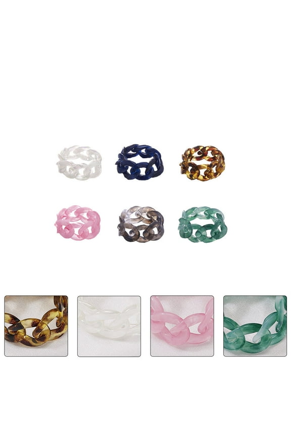 Resin Rings Assorted Color Creative Chain Modeling Safe Material for Decor 6Pcs