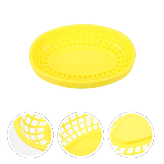 MEIBUTYUP 6-Pack Reusable Yellow Snack Baskets Plastic Oval Fry Bread Baskets for Home Kitchen and Party Use