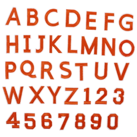 MEIBUTYUP 72Pcs Orange Embroidered Letter and Number Iron-On Patches for Clothes Craft Decoration
