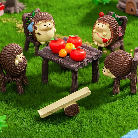 MEIBUTYUP 7Pcs Tiny Resin Hedgehog Figurines for Micro Landscape and Garden Bonsai Decor