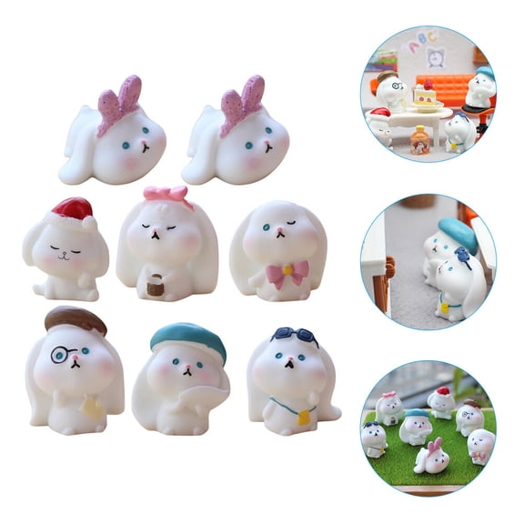 MEIBUTYUP 8-Piece Assorted Color Resin Mini Figurines Set Cute Decorative Collectible Toys