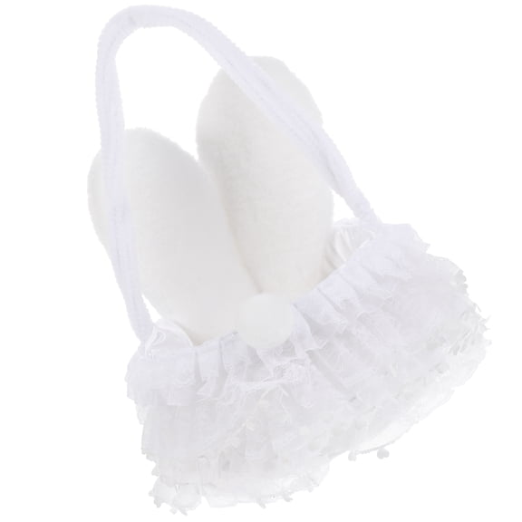 MEIBUTYUP Bunny Ear Tote Basket PU Fluffy Satin Wire Portable for Easter Wedding
