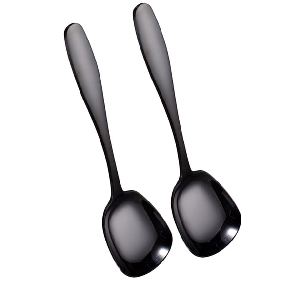 MEIBUTYUP 2-Pack Asian Soup Spoons Black 304 Stainless Steel Mirror Polished for Home School Banquet Use
