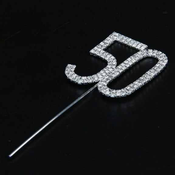 MEIBUTYUP Silver Rhinestone Cake Topper for 50th Birthday Party Elegant Alloy Decoration