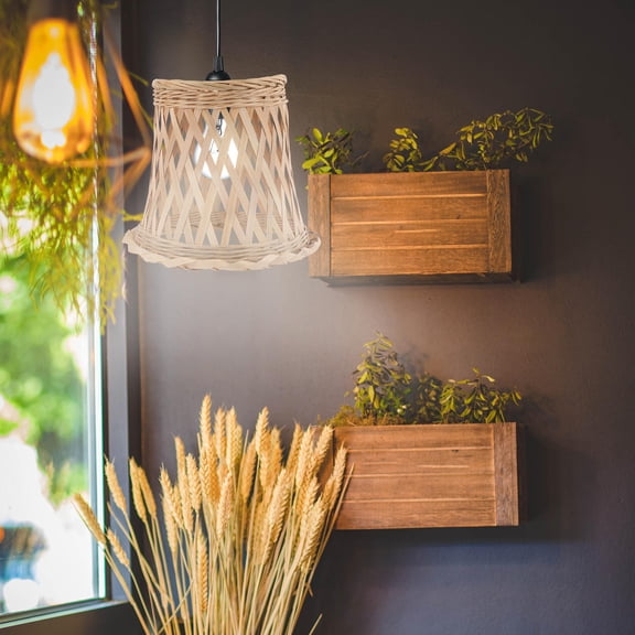 MEIBUTYUP Lantern Shaped Bamboo Woven Lampshade Beige Softens Light for Indoor Use