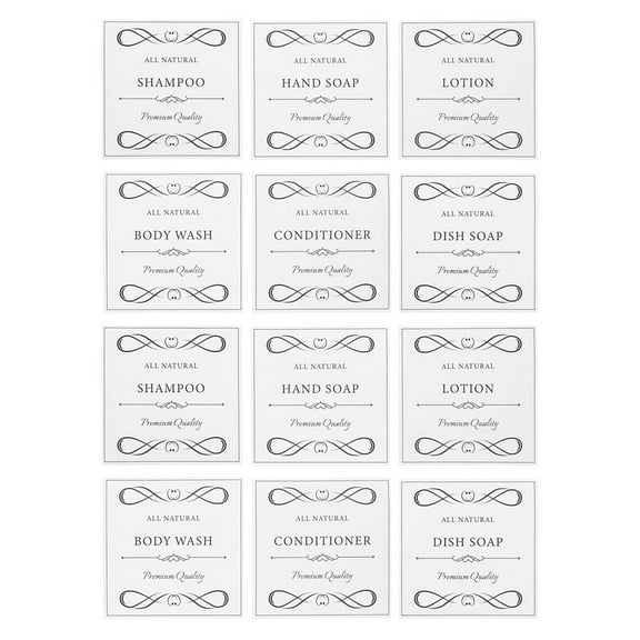 MEIBUTYUP Multi PVC Labels Sticker 12-Pack for Lotion Bottles and Hand Soap Containers,