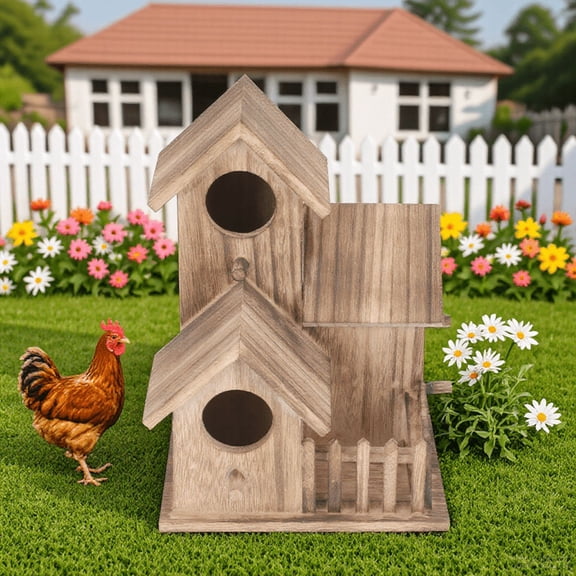 MEIBUTYUP Wooden Nesting Cottage for Small Birds Outdoor Bird House Brown Weather Resistant