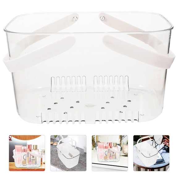 MEIBUTYUP Transparent Handle Fruit Basket with Drainage Holes, Multi-Use Kitchen Storage and Serving Basket