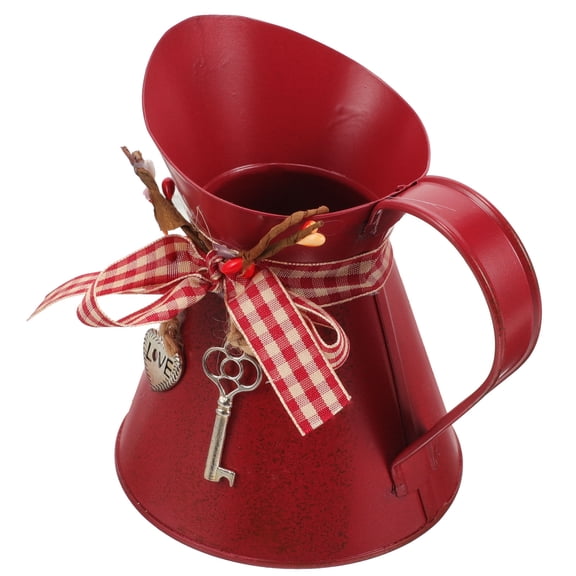 MEIBUTYUP Rustic Dark Red Metal Flower Vase with Handle for Table Centerpieces and Decoration