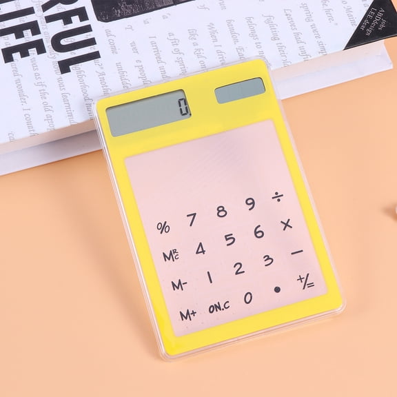 MEIBUTYUP Solar Powered Transparent Calculator Yellow for Office Desk, Portable and Energy Efficient