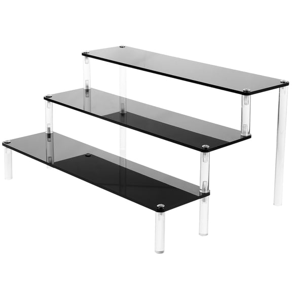 MEIBUTYUP Black Acrylic Desktop Display Shelf, Multi-Tier Organizer with Load Capacity for Office, Home, and Workspace