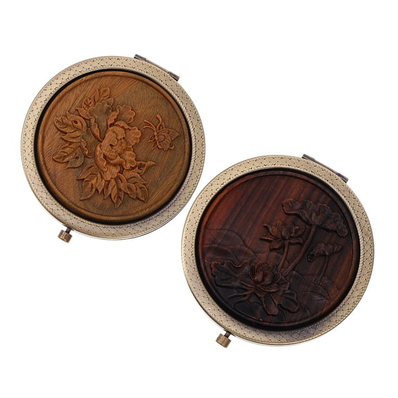 MEIBUTYUP Portable Retro Wooden Metal Makeup Mirror Small Double-Sided 2Pcs