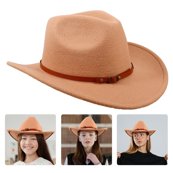 MEIBUTYUP Durable Light Brown Felt Cowboy Hat for Western Theme Parties and Outdoor Use
