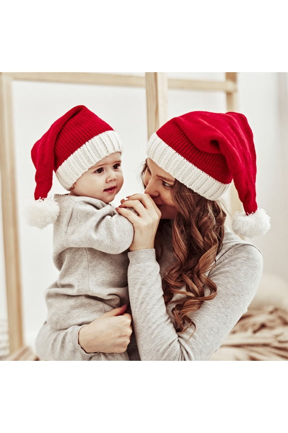 Girls Knit Hat Holiday Warm Hat Red Wool 1Set for Winter Family Fun