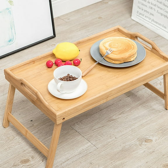 MEIBUTYUP Khaki Foldable Bamboo Desk for Home Use, Portable Laptop and Breakfast Tray, Synthetic Material, 21.5 x 14.5 Inches
