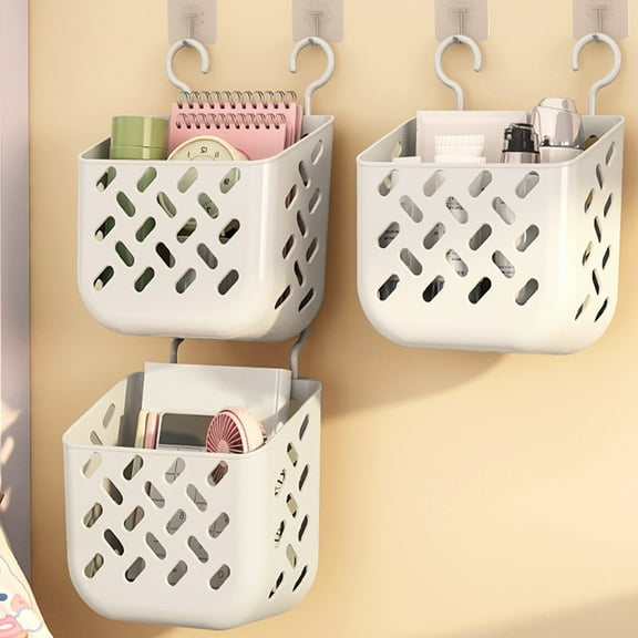 MEIBUTYUP Light Grey Hanging Storage Basket 2 Sets for Dorm Room Organization and Clutter Control, PP Material