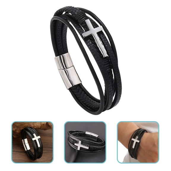 MEIBUTYUP Men's Cross Bracelet, Adjustable Wristband Punk Style Accessories for Men