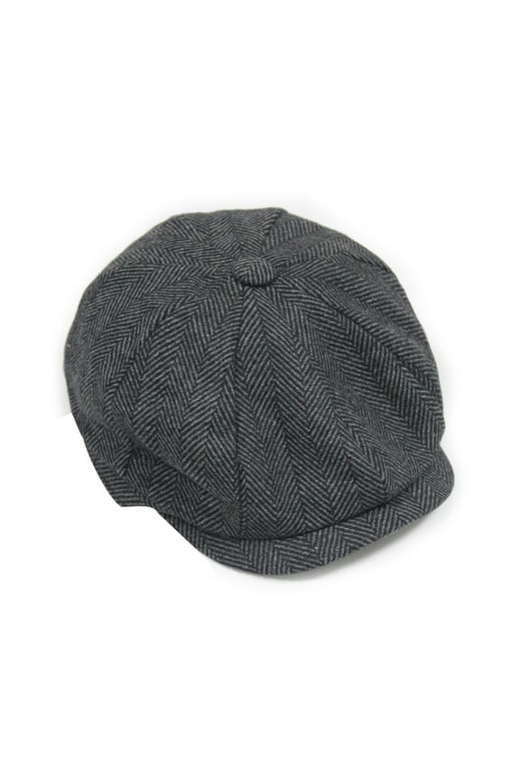 Grey Mens Beret Cap Winter Warm British Style Newsboy Peaked Hat for Suits