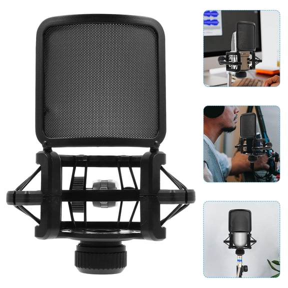 MEIBUTYUP 1Set Lightweight Black Mic Shockproof Holder with Adjustable Protective Shield