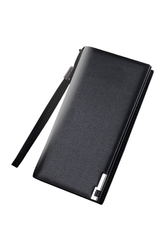Men's Multifunctional Black Zipper Wallet Purse for Daily Use with Multiple Card Slots and Design