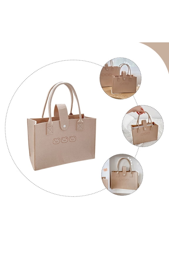 Khaki Felt Multi Function Tote Bag High Capacity Storage Handbag