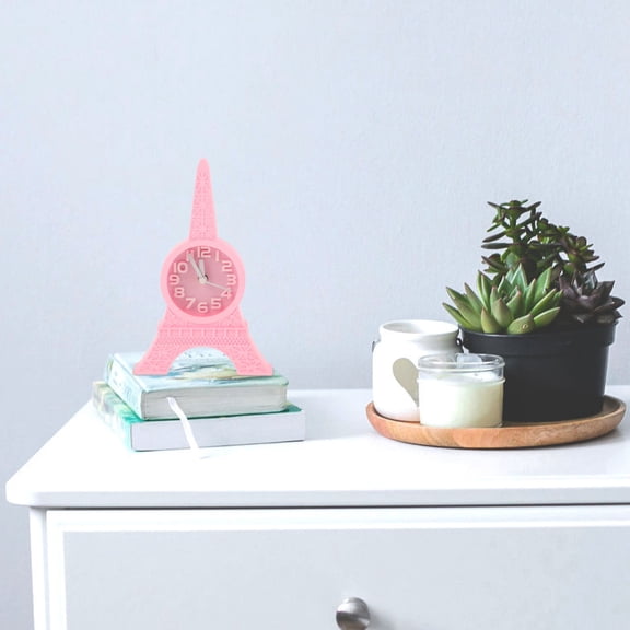 MEIBUTYUP Pink Eiffel Tower Alarm Clock Decorative Tabletop Clock for Bedroom and Office Battery Not Included