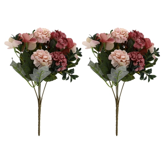 MEIBUTYUP Pink Fake Flower Hydrangea Bouquet for Home Decor Wedding Prop Easy Clean Plastic Material 2pcs