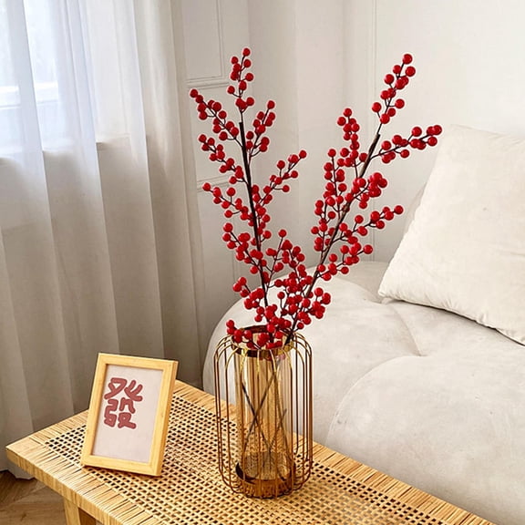MEIBUTYUP Red Artificial Berry Stems for Christmas Decorations, Floral Arrangements, Lifelike Design, Set of 6 Stems