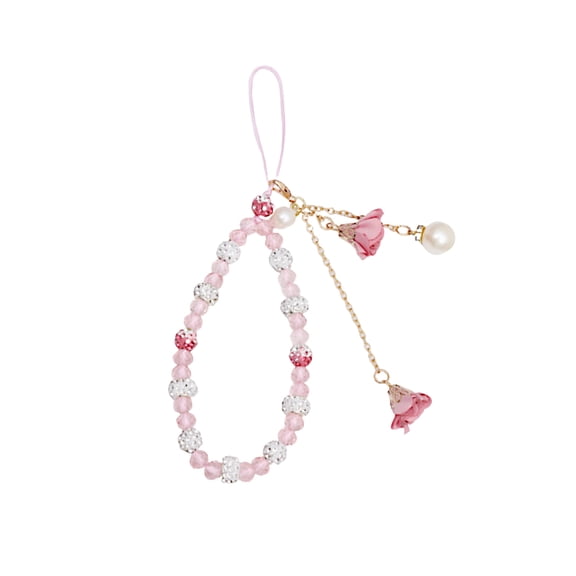 MEIBUTYUP Rhinestone Beaded Flower Phone Strap with Metal Charm, Phone Accessory for Smartphones, 1 Piece