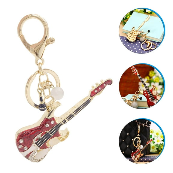 MEIBUTYUP Red Rhinestone Guitar Keychain Pendant - Stylish Music Accessory for Bags, Backpacks, Belts, and More