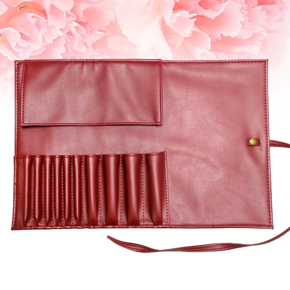 MEIBUTYUP Dark Red PU Makeup Brush Organizer Bag, Portable Cosmetic Roll, Storage Case for Travel and Home