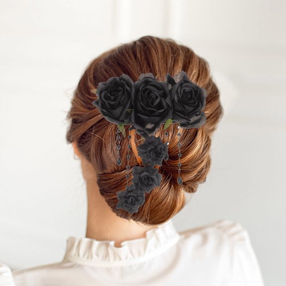 MEIBUTYUP Rose Hairpin Headwear Black Cloth Hair Accessory For Women 1 Pair