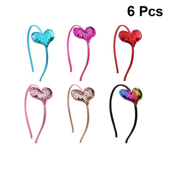 MEIBUTYUP Sequin Heart Headbands for Women and Girls, Assorted Colors, Lightweight Metal, Comfortable, 6 Pieces Set