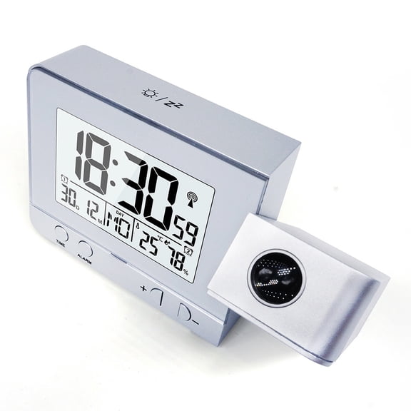 MEIBUTYUP USB Alarm Clock Silver Multi-Function Time Date Week Temperature Projection for Daily Use