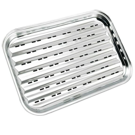 MEIBUTYUP Silver Stainless Steel Rectangular Grill Pan with Holes for Baking Steaming Bbq Food Serving