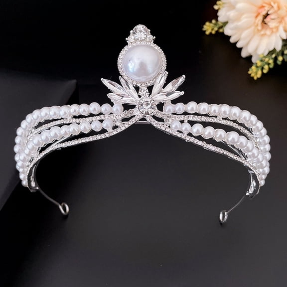 MEIBUTYUP Silver Wedding Crown with Pearls and Rhinestone for Bridal Hair Decor