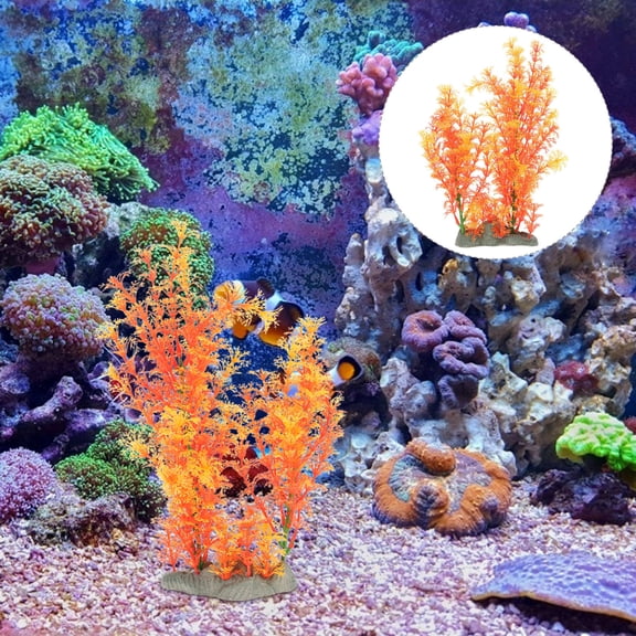 MEIBUTYUP cate Orange Wear Resistant Artificial Aquarium Grass Decorative Tank Plant for Home
