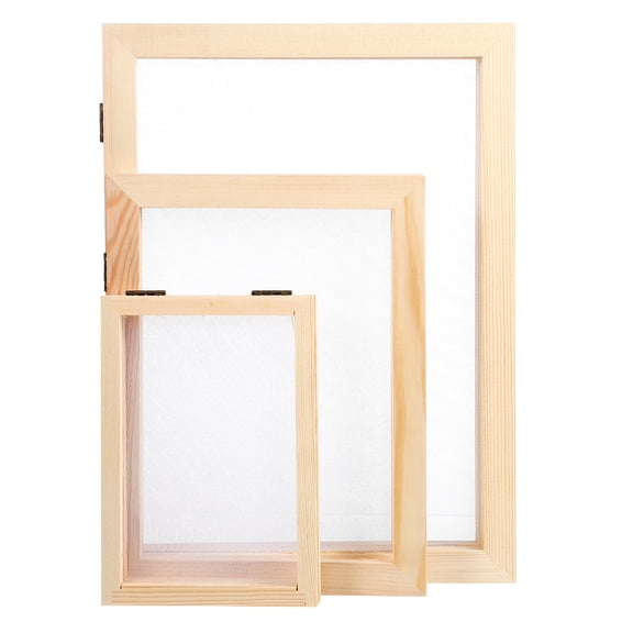 MEIBUTYUP Wooden Paper Making Screen, 3 Sizes of Mold Frame with Mesh and Cloth, Wood Papermaking Supplies for DIY Paper Craft