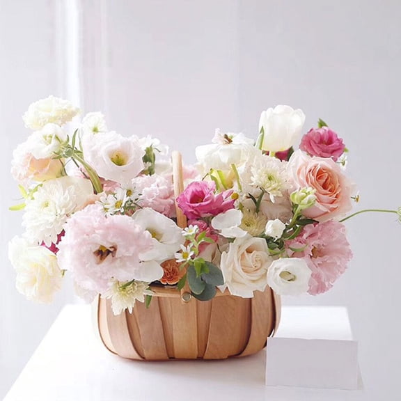 MEIBUTYUP Hand-Woven Wooden Basket Decorative Flower Holder for Wedding and Home Storage Multi Color