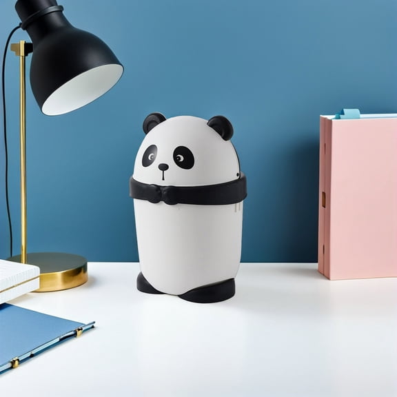 MEIBUTYUP Panda Mini Trash Can with Cartoon Design, Plastic Waste Basket for Home, Office, Car, Multi-Use, 1 Set