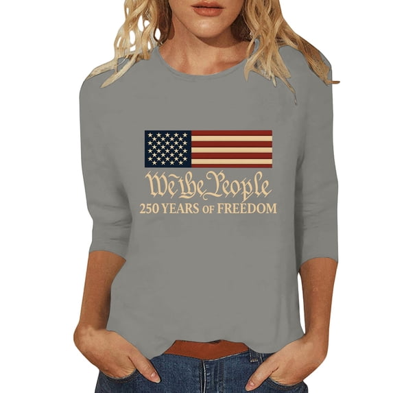 MEICHEN 250 Anniversary USA Shirt Womens 250th 3/4 Sleeve Flag Graphic American Patriotic Wear Birthday T Shirt