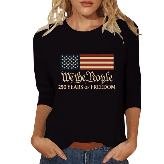 MEICHEN 250 Anniversary USA Shirt Womens 250th 3/4 Sleeve Flag Graphic American Patriotic Wear Birthday T Shirt