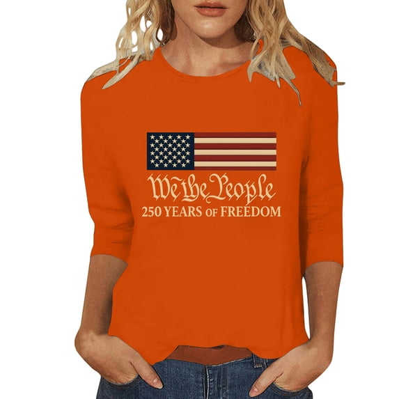 MEICHEN 250 Anniversary USA Shirt Womens 250th 3/4 Sleeve Flag Graphic American Patriotic Wear Birthday T Shirt