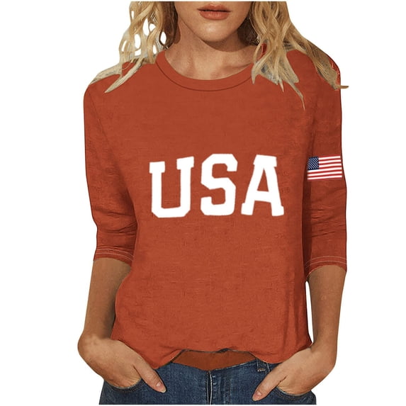 MEICHEN 250 Anniversary USA Shirts for Women American USA Print 250th Birthday T Shirts 1776-2026 3/4 Sleeve July 4th Tops