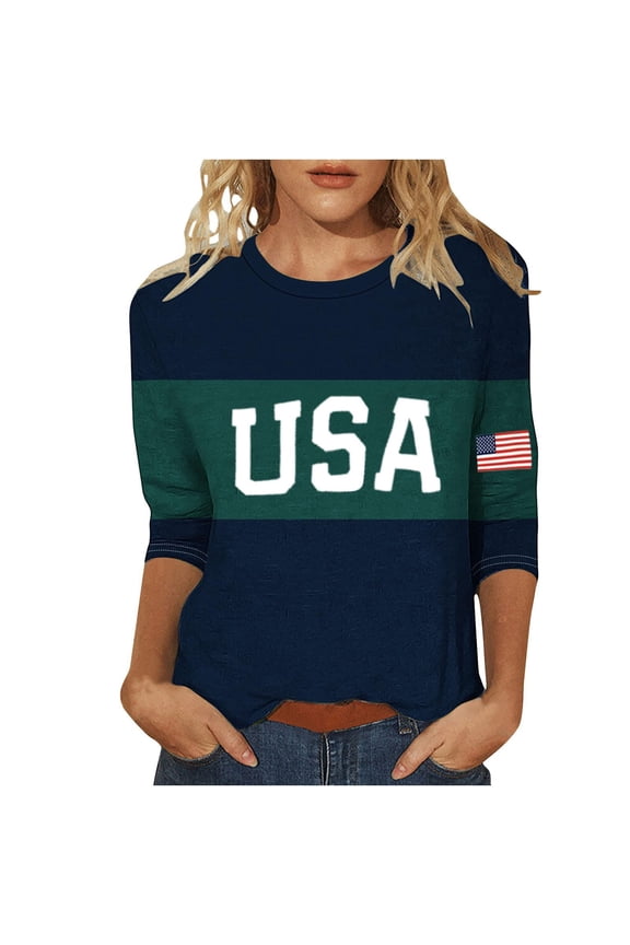 250 Anniversary USA Shirts for Women American USA Print 250th Birthday T Shirts 1776-2026 3/4 Sleeve July 4th Tops