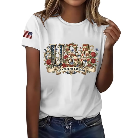 MEICHEN 250th Anniversary USA Shirt Short Sleeve Round Neck T Shirt Fashion Casual Blouse Top Summer Clothing