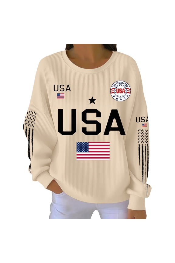 250th Anniversary Usa Flag Printed Crew Neck Sweatshirt for Women Trendy Hoodless Pullover Top Patriotic Hoodless Sweatshirt