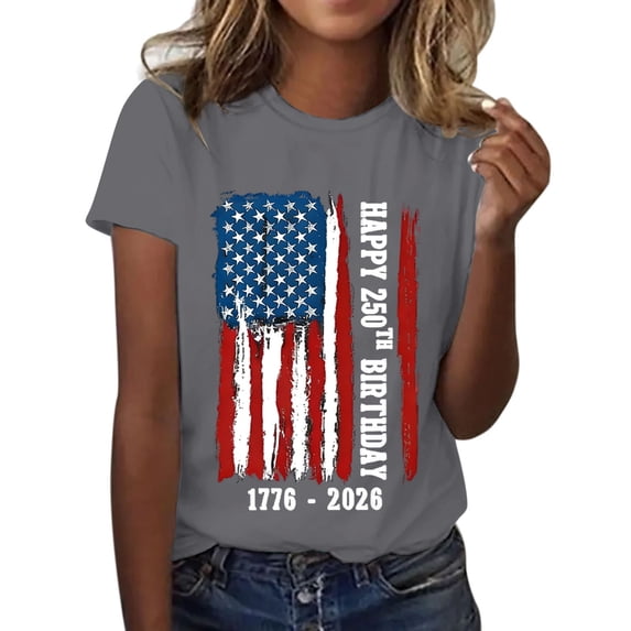 MEICHEN 250th Anniversary of The States Women's T Shirt Round Neck T Shirt with American Flag Design Cotton Top for July 4 Summer 4th of July Tops